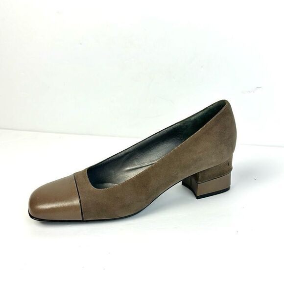 Bruno Magli Italy Suede Leather Taupe Shoes Pumps Heels Square Toe size US 7 - Picture 1 of 14